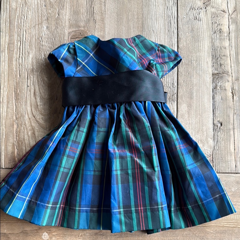 Ralph Lauren Plaid Taffeta Dress w/ Black Sash Size 3m